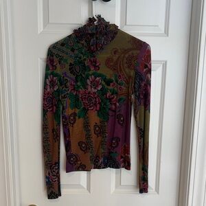 Etro Floral Long Sleeve ruffled turtleneck